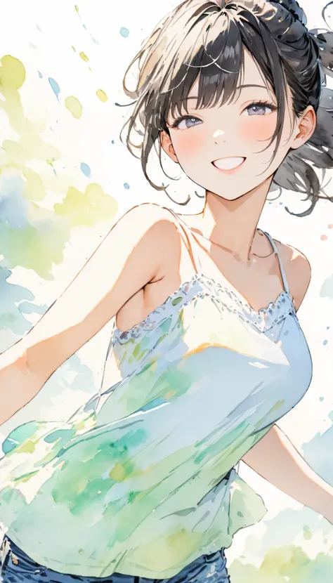 masterpiece, best quality, ultra-detailed, 8k, high resolution, White background with pastel color splashes, Watercolor Art, watercolor painting, Watercolor style, Watercolor detailed art, Watercolor digital painting, Very detailed watercolor painting, 1 g...