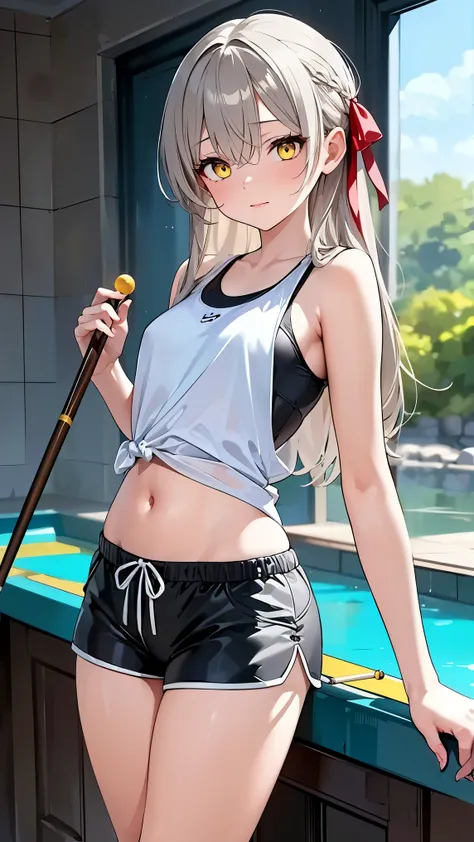 8K (high resolution) (Super Detailed) (masterpiece) (Highest Quality) detailed eyes detailed faces with ofisu Detailed hands Delicate hair detailed wrinkles on clothes very elaborate body Fine Skin (solo) early yellow eyes (Grey Hair) Long hair One Tie b...