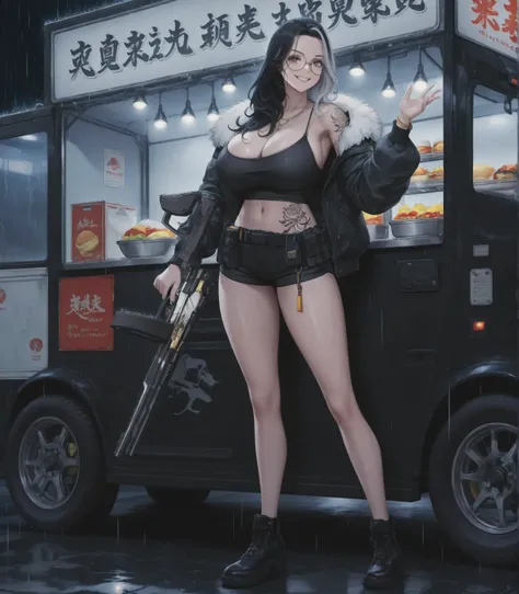 (NSFW:1.1). a realistic image, extremely sharp focus, crisp details, high resolution, low light, cinematic lighting, 4K, 8K. (correct anatomy and detailed hand). 1girl, solo. front view, full body. a detailed, high quality rendering of Rosanna - NIKKE hold...