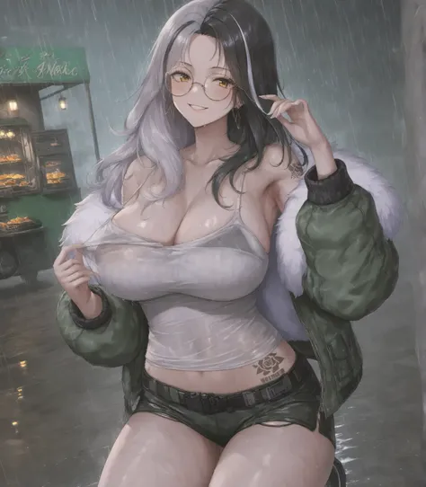 (NSFW:1.1). a realistic image, extremely sharp focus, crisp details, high resolution, low light, cinematic lighting, 4K, 8K. (correct anatomy and detailed hand). 1girl, solo. front view, full body. a detailed, high quality rendering of Rosanna - NIKKE. she...