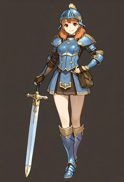 anime art, masterpiece, best quality, girl, woman, highres, 1girl, casual pose, smiling, woman, masterpiece, best quality, amazing quality, very detailed, high details, very detailed skin, high resolution, mercenary, fighter, fantasy art, warrior girl, kni...