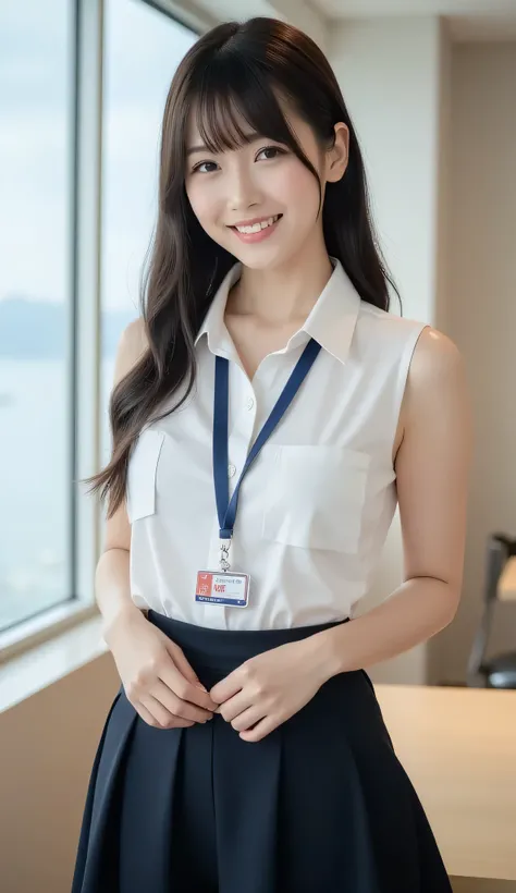 (( masterpiece,   top quality,    best image quality  ,   high resolution ,   ,    Original Pictures ,   Extremely Exquisite Uniforms 8K Wallpaper  )),Staff Certificate，  1 Japanese woman ,  28 years old，personal ,  Beautiful Young Woman  , Smiling,    ski...