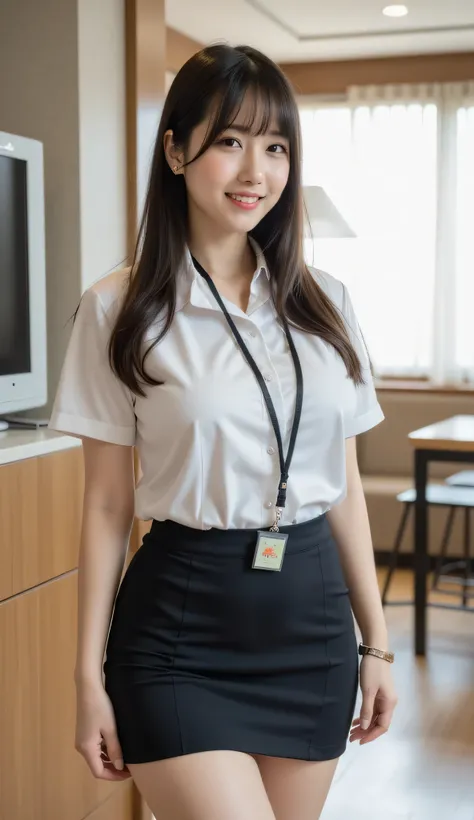 (( masterpiece,   top quality,    best image quality  ,   high resolution ,   ,    Original Pictures ,   Extremely Exquisite Uniforms 8K Wallpaper  )),Staff Certificate，  1 Japanese woman ,  28 years old，personal ,  Beautiful Young Woman  , Smiling,    ski...