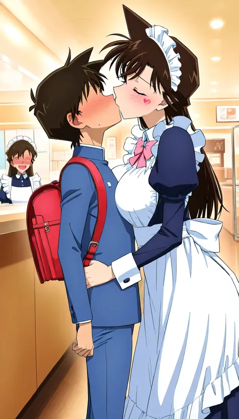 Kissing image,Kissing with tongues intertwined,tongue sticking out,drool,masterpiece,最High Quality,{{beautiful face and eyes with attention to detail}}, Highly Detailed Background,Hospital, have ,  Mouri Ran,Long Hair,brown hair,skinny,  Slim, Slim's body,...