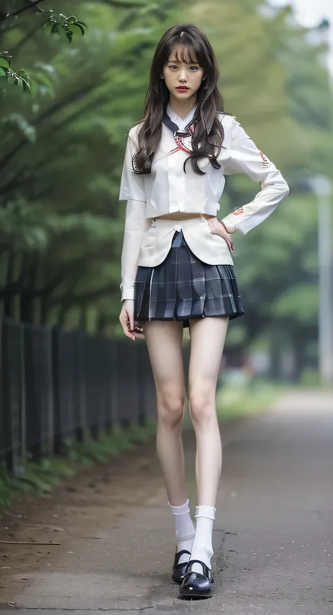 (8k、RAW photo、Highest Quality、masterpiece:1.3)、(realistic、realistic)、(((Full Body Shot:1.9)))、((Extremely long legs:1.2))、((Extremely thin legs:1.4))、((Focus on standing straight with your legs aligned:1.6))、Extremely Slim Model Body、((realistically reprod...