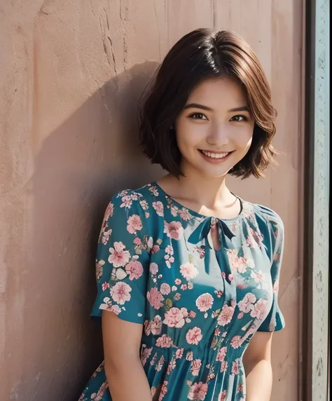 391 ((young woman)),(short hair),(floral dress),(archic smile)