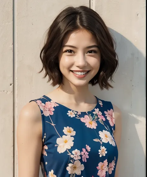 391 ((young woman)),(short hair),(floral dress),(archic smile)