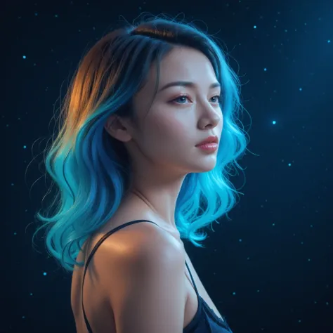 rose girl, blue skies, abstract art, beautiful lips, three colors, space melodies, 4k, high quality, detailed, masterpiece, cinematic, dramatic lighting, ethereal, surreal, digital art, hyperrealistic, 8k, sharp focus, vibrant colors, neon, glowing, dreaml...
