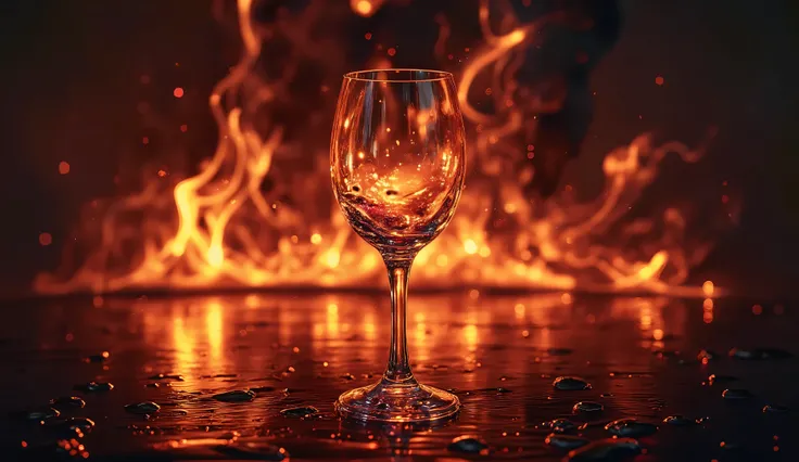 wine glass with a flaming background