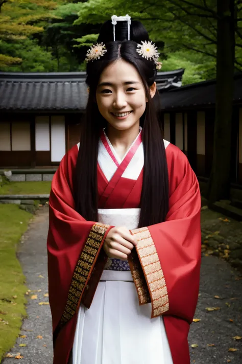 nice japanese girl,japanese shrine maiden in ceremonial outfit, 20 yeas old in Adachi