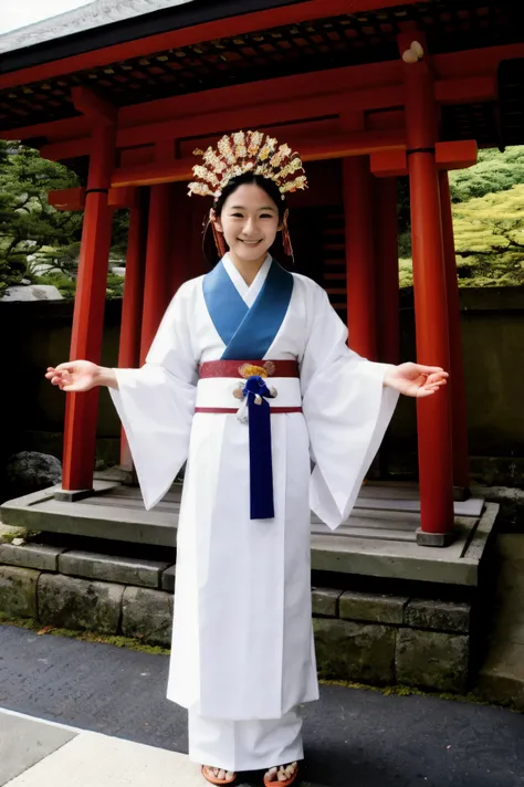 nice japanese girl,japanese shrine maiden in ceremonial outfit, 20 yeas old in Adachi