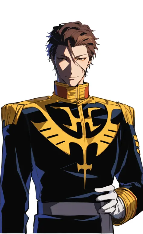 1male,solo,Sousuke Aizen,brown hair,short hair,slicked back hair,brown eyes,empty eyes,smile,