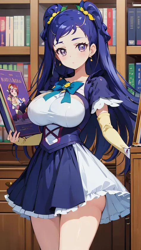 8K High Resolution、A library room with a huge collection of books、Pretty Cure cosplay、cute cosplay、Pretty Cure costume with great attention to detail、A cute high school girl with big breasts and a glamorous figure、