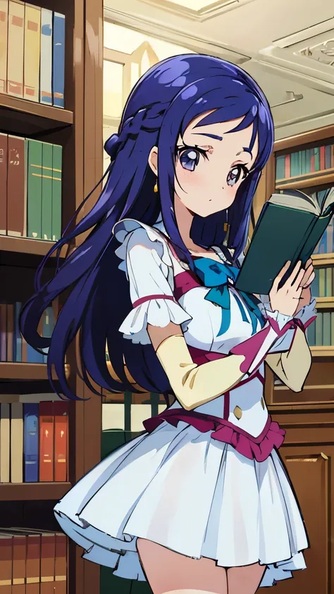 8K High Resolution、A library room with a huge collection of books、Pretty Cure cosplay、cute cosplay、Pretty Cure costume with great attention to detail、A cute high school girl with a glamorous figure、