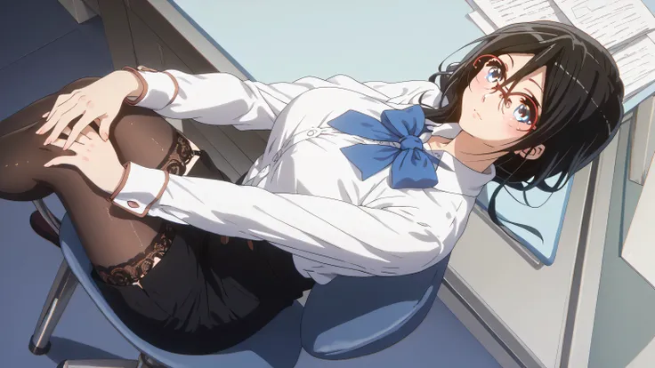  ((inspired by Asuka Tanaka:1.2)),(inspired by Kyoto Animation Style),(masterpiece, best quality),beautiful, beautiful-woman, ((detailed face)).(full body:1.3).,
((black hair)), glasses, blue eyes, long hair, over-rim eye-wear,cowboy shot, semi-rimless eye...
