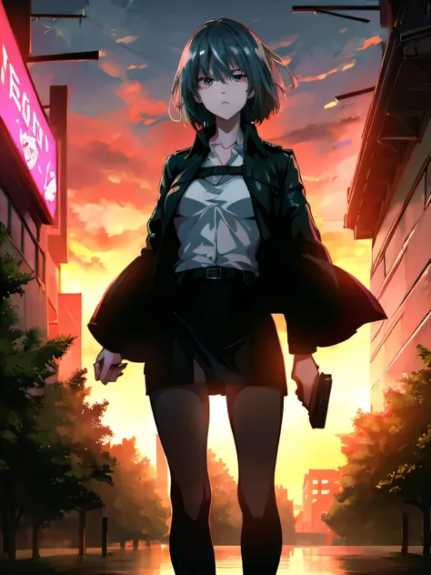 nsfw、Anime、High Definition、high resolution、masterpiece、short hair、woman staring at you、angry amidst enemies、dancing、bluish silver hair、RED EYES、Heavy Rain、Night City、cyberpunk、neon sign、see-through blouse that makes you shiver at the height of sexual desir...
