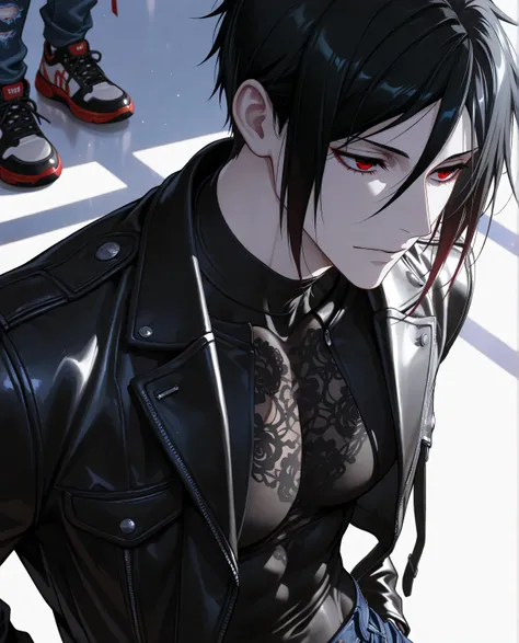 (masterpiece:1.2), (best quality:1.2), (very aesthetic:1.2), ,(newest),(highly detailed),(dynamic lighting),(cinematic lighting),1 man, adult, Sebastian Michaelis, Kuroshitsuji, solo, black hair, red eyes, handsome, sexy man, sensual, pale skin
,solo, cool...