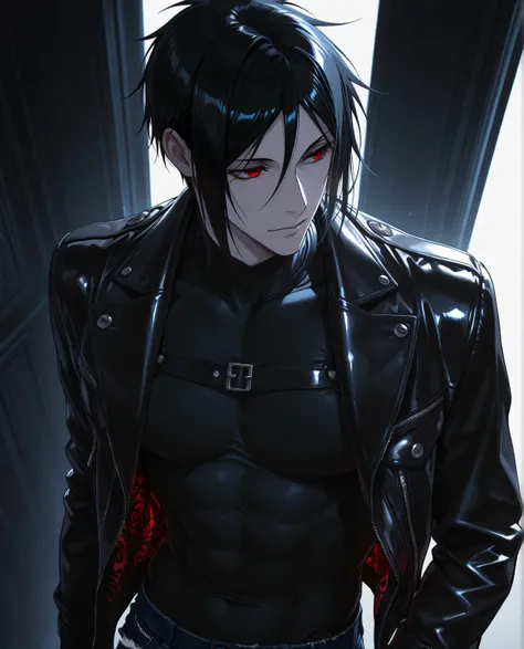 (masterpiece:1.2), (best quality:1.2), (very aesthetic:1.2), ,(newest),(highly detailed),(dynamic lighting),(cinematic lighting),1 man, adult, Sebastian Michaelis, Kuroshitsuji, solo, black hair, red eyes, handsome, sexy man, sensual, pale skin
,solo, cool...