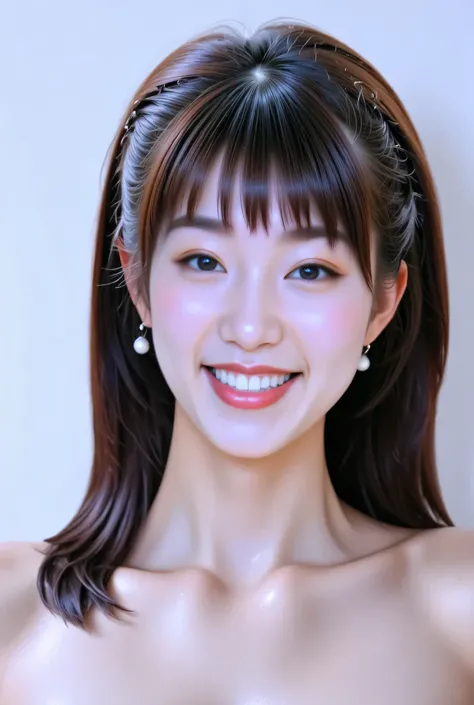 {{8K},{Top Quality},{Masterpiece},{Realistic},{Highly Detailed},{Photorealistic},{{{Black Hair}},{{{(Straight Hair}}},{{Bangs:1.8)}},{{Detailed Face},{Detailed Eyes}},{{Lipstick}},{Fine Skin},{Fair Skin},{{{topless:2}}},{{((topless,High School Girl:18 Year...