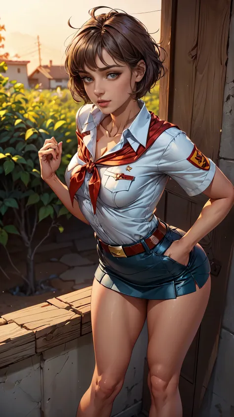 detailed eyes, (full body shot:1.2), 8k, (skinny body:1.2), curvy, (hands behind her back:1.2), seductive pose, (looking at viewer, 8k vector photography, young , beautiful eyes, realistic lighting, detailed outfit, realistic facial features, hyper detail,...