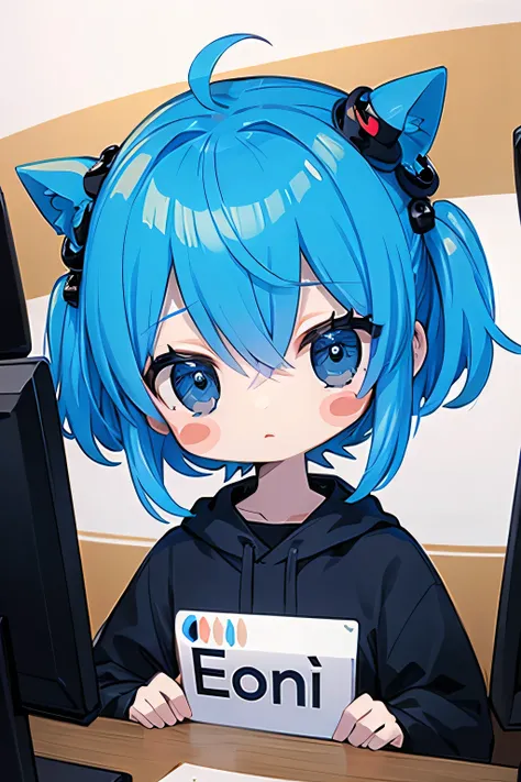 (sticker),#quality(8k,best quality, masterpiece),solo, #1girl(cute, kawaii,small ,smile,hair floating,hair color cosmic,pigtail hair,zombie skin,ghost skin ,skin color blue,pale skin,eye color cosmic,eyes shining,big eyes,damaged clothes,heavy metal costum...