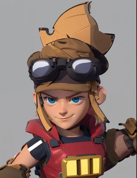 A young repairman，3D Texture，Wear a hat and goggles on your head，Supercell style ，