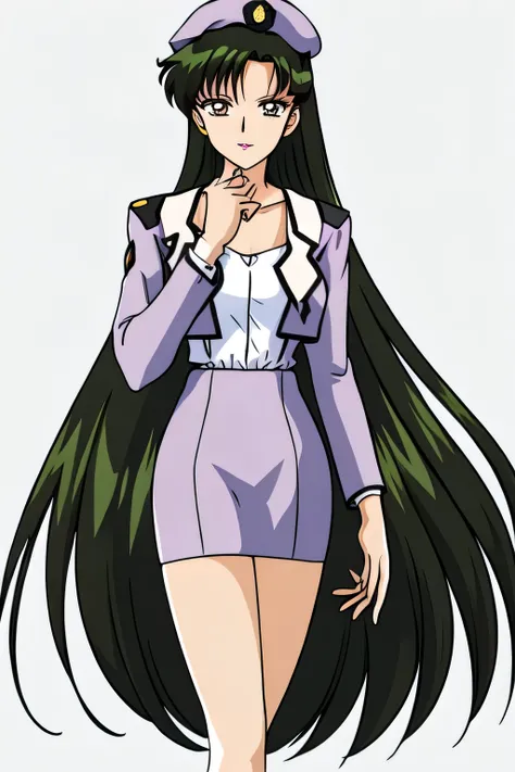 face is absolutely necessary，軍事ユニフォームをCan you draw ，long black hair,No hat，,It delicately depicts a sad expression,Her limbs、please tell me the exact expression,face is absolutely necessary,black pleated mini skirt、with 2 stockings with garter belts on bot...