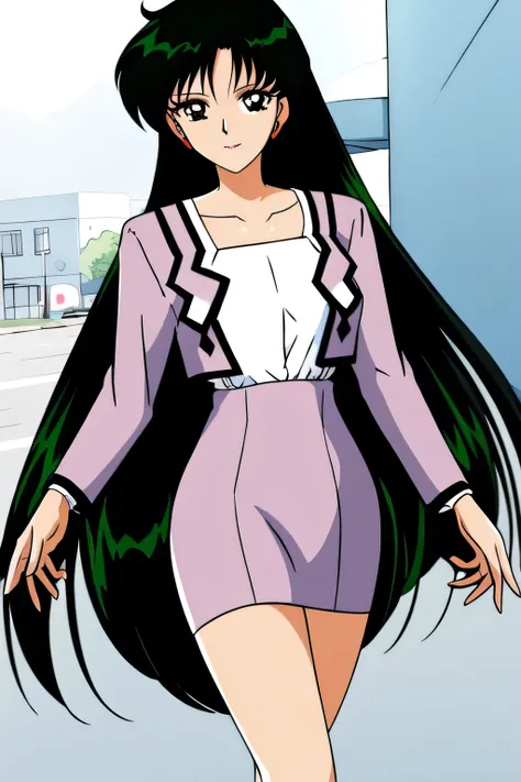 Can you draw a woman with long black hair,face is absolutely necessary,。can you draw a dark blue pleated skirt,Please draw her expression more delicately,Walking Alone, city tour ,,(((She's wearing casual tourist attire))), I have a SLR camera ,(Let...