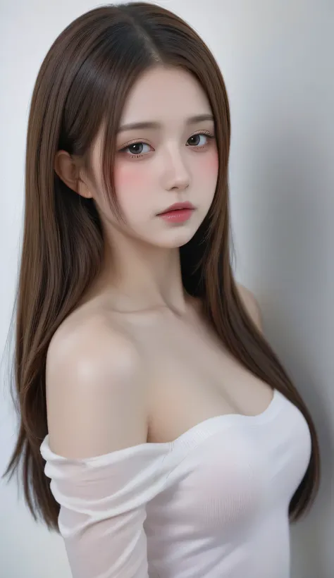 standing woman, shukezouma, octane render, HDR, ( hyperdetail :1.15), (soft light, sharp :1.2), 1 girl, beautiful girl, extremely detailed eyes , splat, Long Colored Hair , , Exposed Breasts, sexy, korea university, Exposed shoulders, tears, sexy, thighs e...