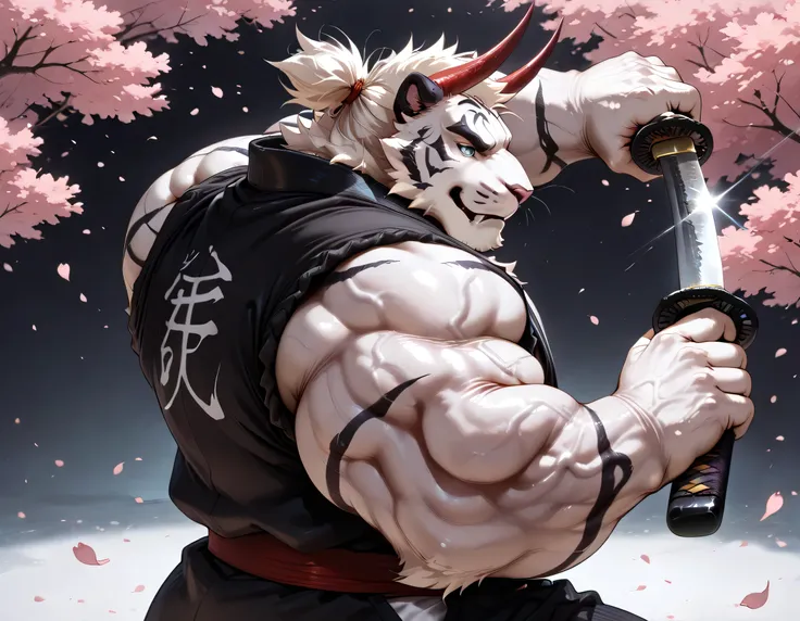 masterpiece, best quality, amazing quality, furry, male, anthro, solo, WhiteTiger, white skin, (mature male:1.5), (muscular:1.5),musclegut, (big muscle, veiny muscle:1.3), (detailed muscle:1.5), (best anatomy:1.2), perfect anatomy, blue eyes, detailed eyes...