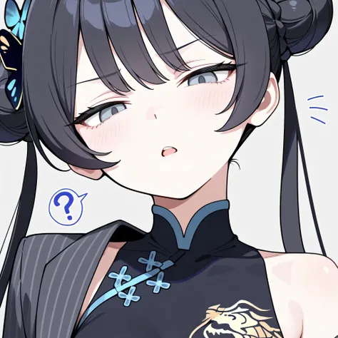 kisaki blue archive, close up, head tilt, open mouth like talking, question mark, annoyed face, a bit angry, flirting, small blush, best quality, masterpiece, expressive lines