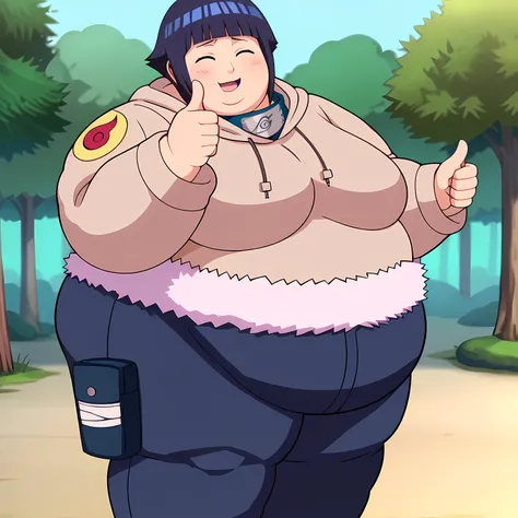 score_9, score_8_up,source_anime,
 hort hair, dark blue hair, 1girl, blunt bangs, shiny hair, hoodie, solo, hood down, long sleeves, looking to the side,shy, blush, fur trim, capri pants, standing, smile, closed mouth,standing, cowboy shot, bandages, thigh...