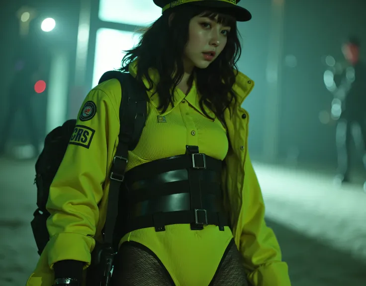 (((Dark Rocky Moon Surface:2.0))),(((A meteorite that hit the surface of the moon collided and scattered:2.0))),(((HR Gigger-like cyberpunk Atmosphere:2.0))),(((Holding a single Cyberpunk-style Japanese sword:2.0))),((Fighting spirit:1.7)),one woman,(cute ...
