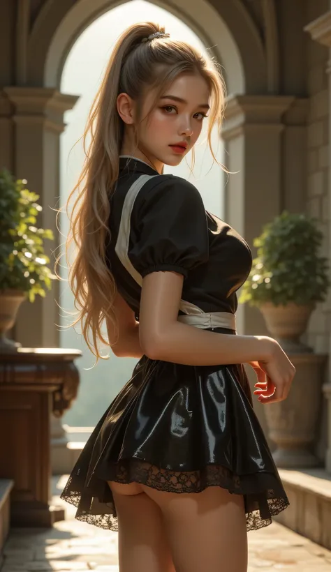 High image quality NUTRA FINECG Unity 8k壁紙、Highest Quality、High image quality NUTRA FINE、masterpiece、real、photo、HIGH QUALITY NUTRA FINEキュートガール、18 years old、((Maid Cafe in an old European castle))girl standing in front of a table)、(girl in maid clothes),(Re...