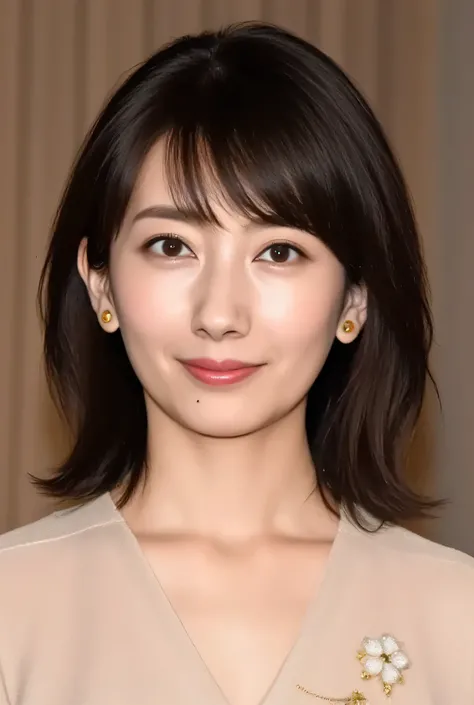 Closeup Portrait, 50-Year-Old Glamorous Japanese Woman, plump body line, fine lines of laughter, CLASSIC HOLLYWOOD MAKEUP, Glossy Red Lips, cat eyeliner, voluminous lashes, Gold Highlights, RETRO WAVY HAIR WITH SIDE PARTS, ELEGANT MERMAID LINE LUXURIOUS PA...