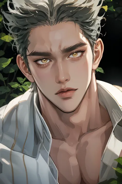 Realistic,Photorealistic,HDR,UHD,studio lighting,Ultra Detailed Description,Professional ,vivid color,Garou,One Punch Man,Yellow eyes,gray hair,18 years old,guy,177cm,Black Chewy Polar That Reveals Your Body,White Dojo Pants,Dojo Straps,Full Body High Defi...