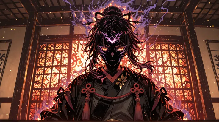Sengoku Period、Feelings Exist、Fierce Final Boss,Feelings Existあふれる躍動感,Powerful face color ,Feelings Exist {x} Power of Darkness Shrouded in Fire,Overwhelming Aura,Dangerous and Brutal Atmosphere,high realism, High-definition 4K ,Exactly as in the Picture,P...