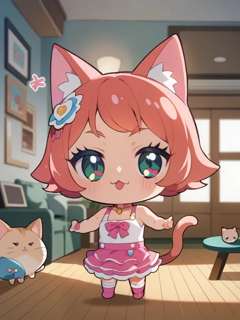 score_9, score_8_up, score_7_up, score_6_up, Source_Anime, nsfw，( chibi:1.6)，(little kindergarten girl，baby-like face， big head，round face，skinny:1.3，flat chest with one hand around your mouth，young ，cat，Cat tail，Ride the Roomba cleaning robot , in the bac...