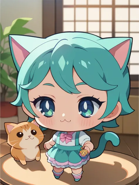 score_9, score_8_up, score_7_up, score_6_up, Source_Anime, nsfw，( chibi:1.6)，(little kindergarten girl，baby-like face， big head，round face，skinny:1.3，flat chest with one hand around your mouth，young ，cat，Cat tail，Ride on top of the Roomba cleaning robot , ...