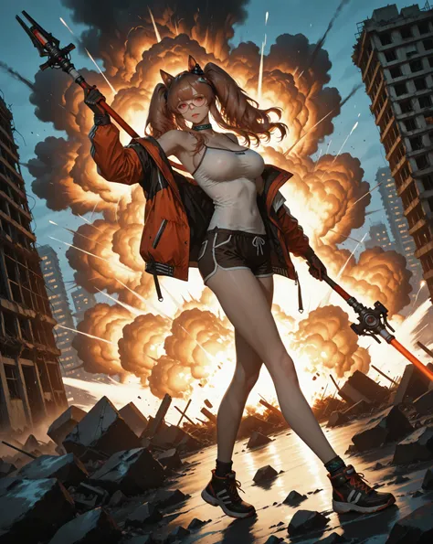 a realistic image, extremely sharp focus, crisp details, high resolution, 4K, 8K. low light, cinematic lighting, dramatic light. (correct anatomy and detailed hand). 1girl, solo. side view, dutch angle, dynamic pose, full body. a detailed, high quality ren...