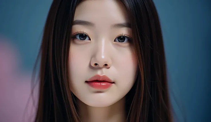 a shoulder-up candid photo of a 20-year-old Korean woman on a real concert stage, photographed with a DSLR, natural lighting, detailed skin texture, soft background blur, minimal or stage makeup, unique facial features, ultra photorealistic, not digital ar...