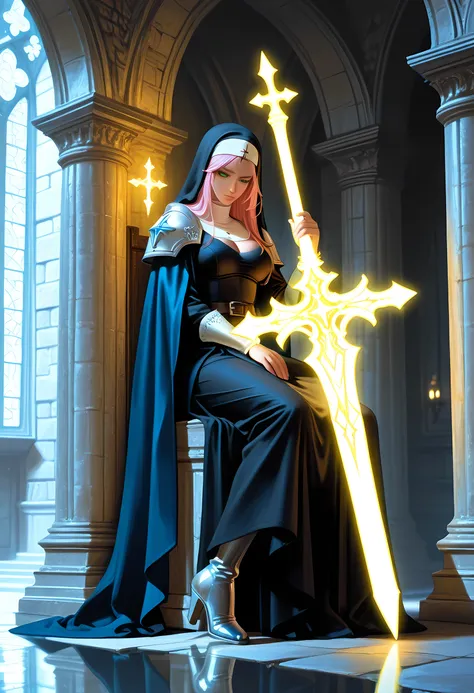 masterpiece , best quality , amazing quality , very aesthetic , absurdres , newest , highly detailed , highres portrait of a nun making an exorcism on a sleeping   , fantasy portrait  art, dnd art, RPG art, wide shot, intense details facial details, exquis...