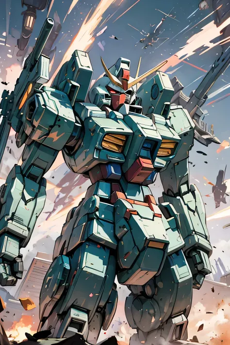 (RX-78) , Gundam, beam rifle, masterpiece, amazing, dynamic production, extremely detailed, extremely beautiful and fain design extremely beautiful and fain colors, high resolution, Cinematic style, illustration,sci-fi, HD, anime, 8k active, premium detail...