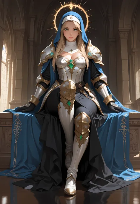 portrait of a nun making an exorcism on a sleeping  , fantasy portrait  art, dnd art, RPG art, wide shot, (masterpiece: 1.4) intense details, highly detailed, photorealistic, best quality, highres,  (fantasy art, Masterpiece, best quality: 1.3) , intense d...