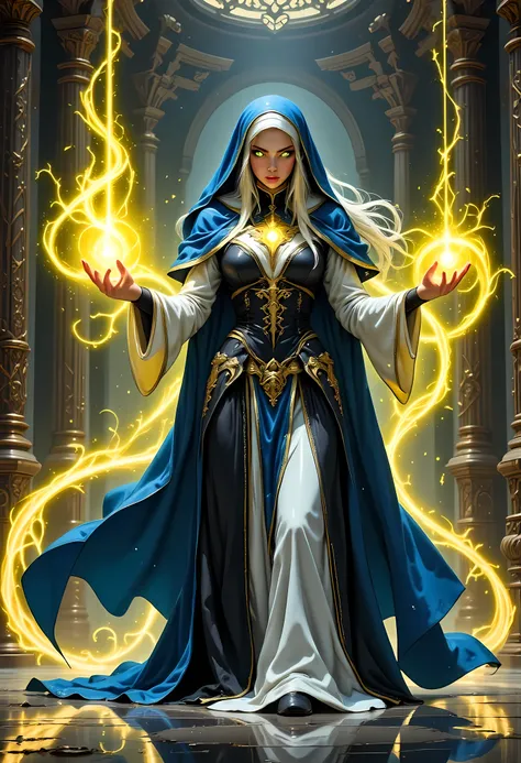 portrait of a nun making an exorcism on a sleeping  , fantasy portrait  art, dnd art, RPG art, wide shot, (masterpiece: 1.4) intense details, highly detailed, photorealistic, best quality, highres,  (fantasy art, Masterpiece, best quality: 1.3) , intense d...