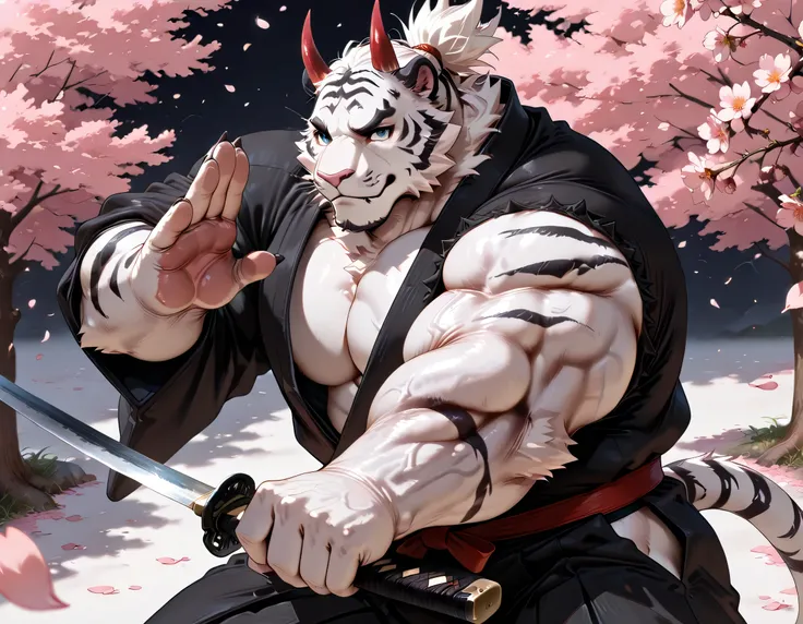 masterpiece, best quality, amazing quality, furry, male, anthro, solo, WhiteTiger, white skin, (mature male:1.5), (muscular:1.5),musclegut, (big muscle, veiny muscle:1.3), (detailed muscle:1.5), (best anatomy:1.2), perfect anatomy, blue eyes, detailed eyes...
