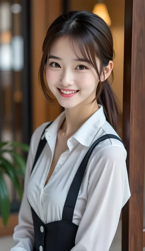       Super Real ,       Photoreal   ,    (Full body image:1.5),  She looks so happy      , shadow,           Global Illumination          , Alone, (Japanese woman in her 20s :1.5),      very beautiful、     cute smile ,    Slim,    brown hair ，　Beautiful L...