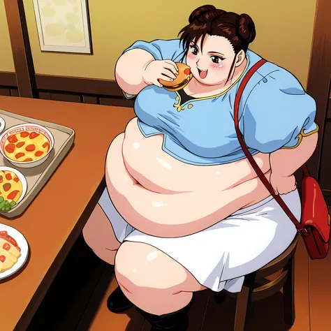Masterpiece, better quality, newer, extremely high resolution, highres, detailed eyes, beautiful, detailed background, Perfect Eyes, anime coloring, anime screencap, 1990's \( style\), a chic(big fat body), (obese figure:1.5),, Alone , mature female, Chun-...