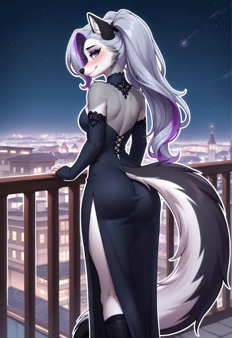 (4K HD Quality), score_9_up, score_8_up, score_6_up, anthro, solo, 1girl, anthropomorphic, female, furry, fox, (blue eyes:1.2), medium breasts, long white tail, claws, (white claws:1.2), pink pad paws, 

Long thick hair, (Twintails hair:1.4), 
(Lavender ha...