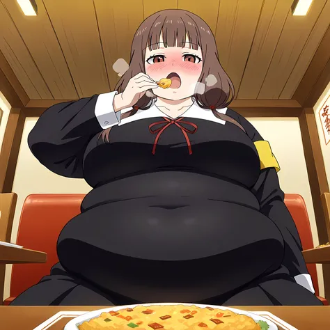 score_9, score_8_up, score_7_up, source_anime,
mikoiino, 
miko iino, blunt bangs, brown eyes, brown hair, hair tie, long hair, low twintails, red ribbon, ribbon, twintails,
long sleeves, dress, ribbon, school uniform, collarbone, black dress, sailor collar...